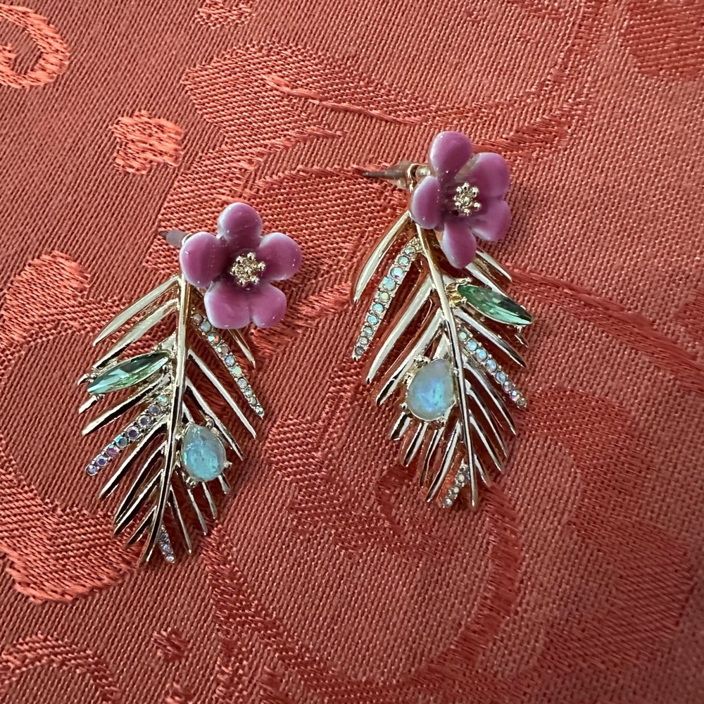 Betsey Johnson Floral Embellished Gold Earrings